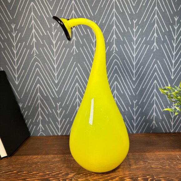 Vintage Yellow Glass Vase Hand-Blown Art Glass Sculpture Unique Home Gift - Picture 5 of 16